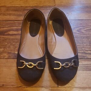Rampage Black Ballet Flats with Gold Chain Detail